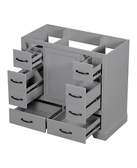 Sillysis 36 Inch Modern Bathroom Vanity Base without Sink, Solid Wood and Mdf Cabinet, 6 Drawers Adjustable Shelf, Freestanding Storage.