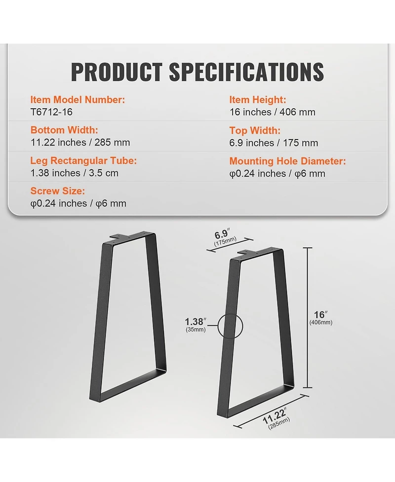 Gouun Trapezoid Steel Table Legs Set of 2, 400 lbs Capacity