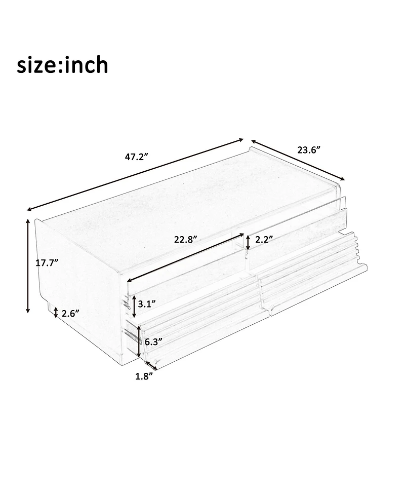 Rainsken Modern Rectangle Coffee Table, 47.2" Wood Center Table with 4 Drawers and 2 Display Shelves, Fluted Design for Living Room