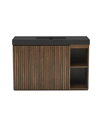 Sillysis 48 Inch Bathroom Vanity with Quartz Sink, Fluted Cabinet, Soft Close Doors and Adjustable Shelves for Large Bathrooms