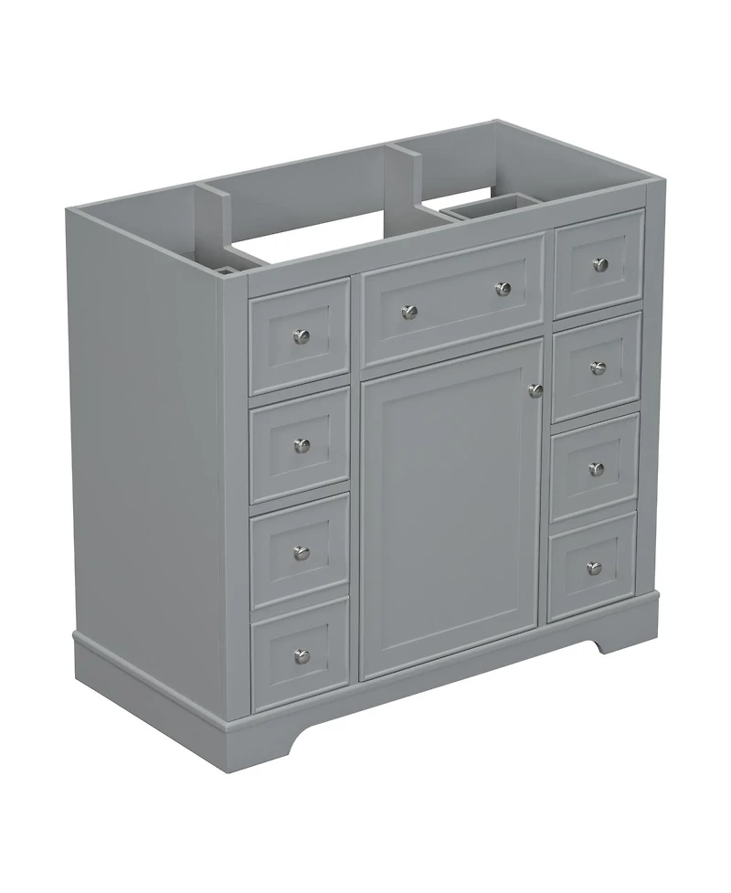 Sillysis 36 Inch Modern Bathroom Vanity Base without Sink, Solid Wood and Mdf Cabinet with 6 Drawers Adjustable Shelf for Storage