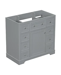 Sillysis 36 Inch Modern Bathroom Vanity Base without Sink, Solid Wood and Mdf Cabinet with 6 Drawers Adjustable Shelf for Storage