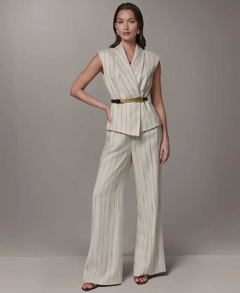 Donna Karan New York Women's Belted Pinstripe Vest