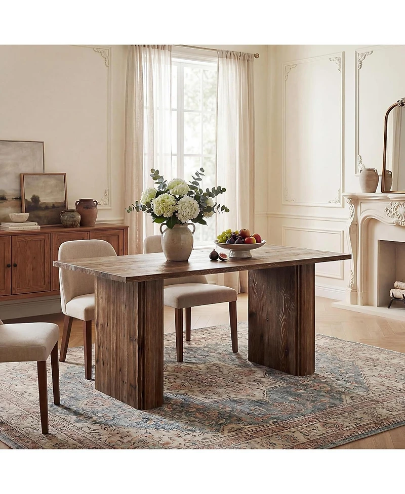 Tribesigns Solid Wood Dining Table for 4-6, Farmhouse Rectangular Kitchen Dinner Table