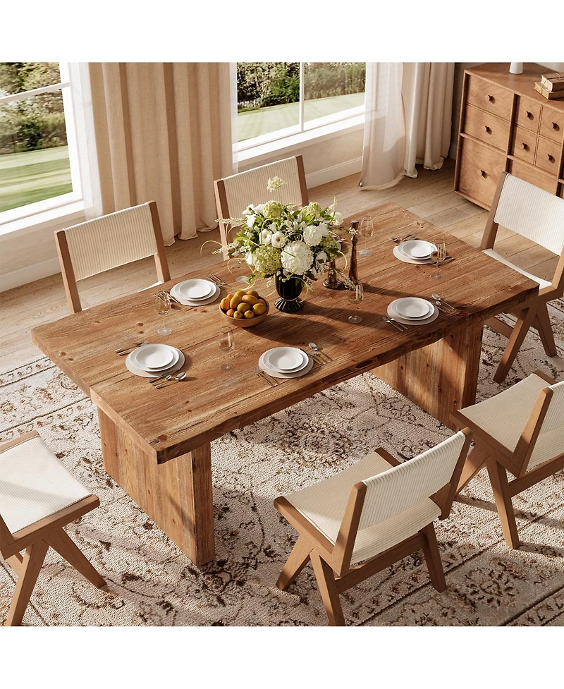 Tribesigns 63" Solid Wood Dining Table, Farmhouse Kitchen Table for 4-6, Rectangular Rustic Brown Dining Room Table