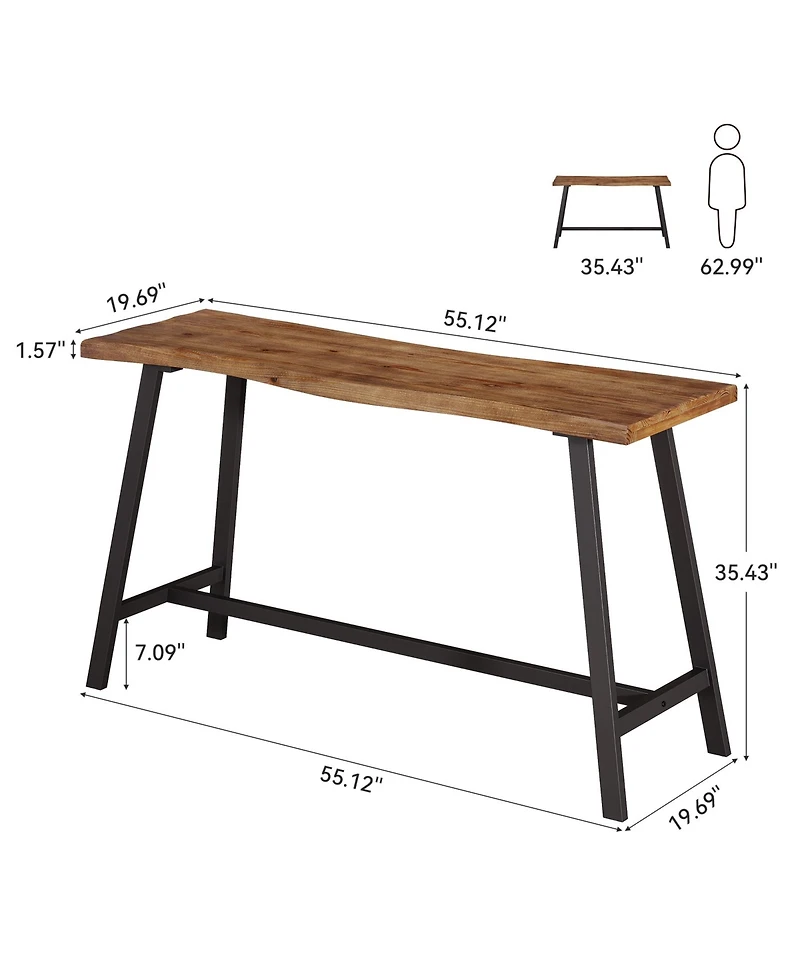 Tribesigns Solid Wood Bar Table, Counter Height Pub Table with Sturdy Metal Frame, Industrial Narrow Dining Counter Bar Units