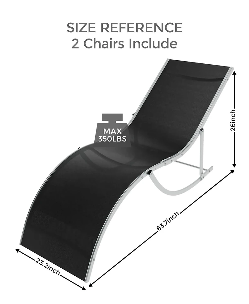 homfan Set of 2 S-Shaped Patio Chaise Lounge Chairs - Aluminum Recliners Quick-Dry Mesh Sun Loungers for Pool, Beach, Garden