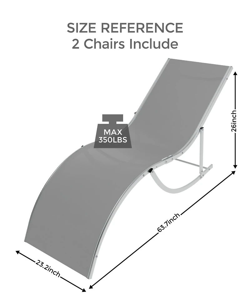 homfan Set of 2 S-Shaped Patio Chaise Lounge Chairs - Aluminum Recliners Quick-Dry Mesh Sun Loungers for Pool, Beach, Garden