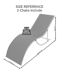 homfan Set of 2 S-Shaped Patio Chaise Lounge Chairs - Aluminum Recliners Quick-Dry Mesh Sun Loungers for Pool, Beach, Garden