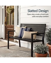 Best Choice Products Outdoor Metal Bench Patio Garden Bench, 790lb Capacity, Steel Slatted Seat with Armrests