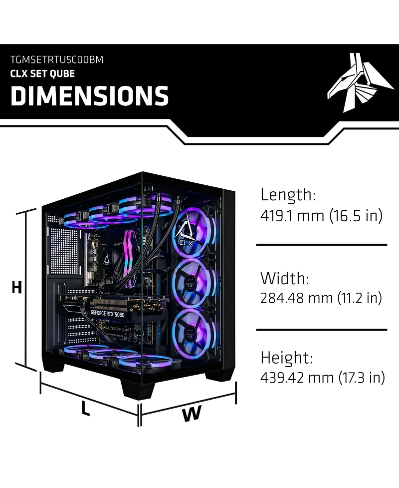 Clx Set Gaming Pc-Liquid Cooled Intel Core Ultra 9 285K 3.7GHz 24-Core, 32GB DDR5, Rtx 5080 16GB GDDR7 Graphics, 2TB Ssd, WiFi, Windows 11 Home