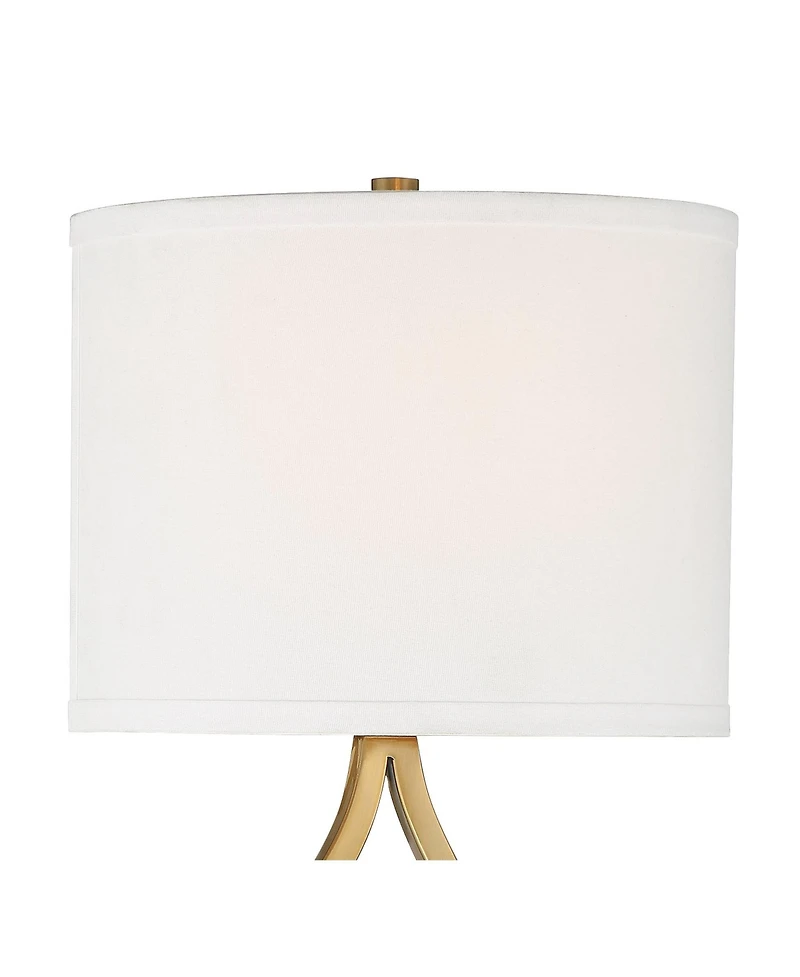 Possini Euro Design Sian Modern Wall Light Sconces Set of 2 Warm Brass Hardwired 10" Fixture Half-Moon Linen Shade for Bedroom