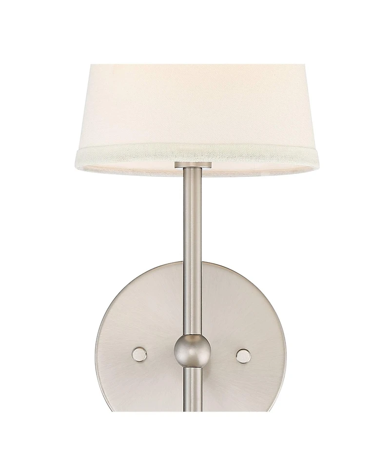 Possini Euro Design Elena Modern Wall Light Sconces Set of 2 Brushed Nickel Hardwire 6" Fixture Cream Linen Shade for Bedroom Reading Living Room Home