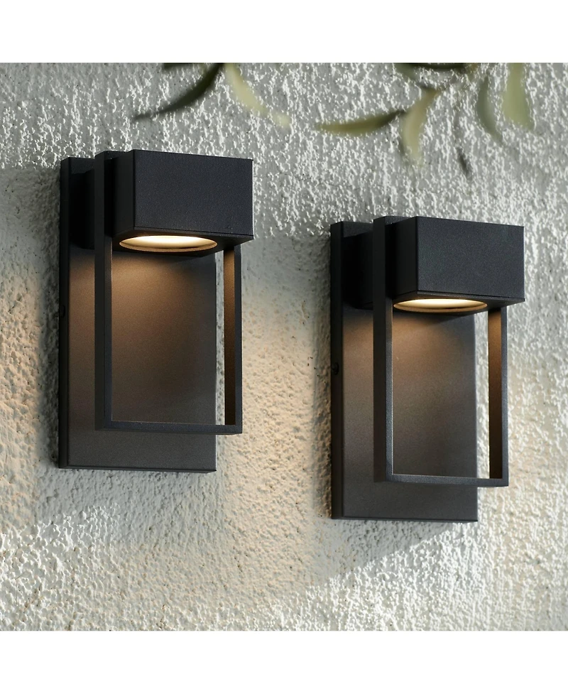 Possini Euro Design Pavel Modern Outdoor Wall Light Fixtures Set of 2 Metal Led Downlight 9 1/2" for Post Exterior Barn