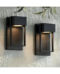 Possini Euro Design Pavel Modern Outdoor Wall Light Fixtures Set of 2 Metal Led Downlight 9 1/2" for Post Exterior Barn