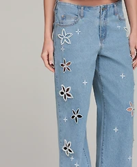 Avec Les Filles Women's Mid-Rise Floral Cutout Jeans