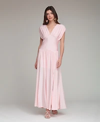 Avec Les Filles Women's Shirred V-Neck Sleeveless Maxi Dress