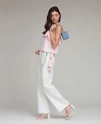 Avec Les Filles Women's Asymmetrical Ruffle Detail Square Neck Top