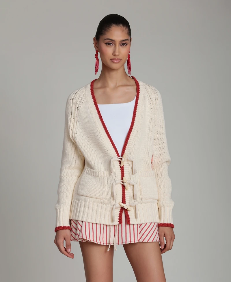 Avec Les Filles Women's Intarsia Lobster Long-Sleeve Sweater
