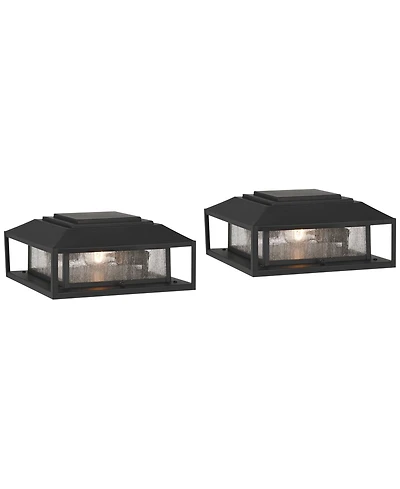 John Timberland Gregor 6" High Modern Outdoor Pier Mount Light Fixture Porch House Set of 2 Weatherproof Black Seeded Glass Shade
