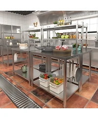Aecojoy Stainless Steel Table with Shelves Prep Table for Commercial Kitchen Steel Countertop