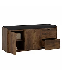 Yigii Entryway Storage Bench with 2 Drawers 2-Tier Shoe Rack Padded Seat Adjustable Shelf Industrial Wood
