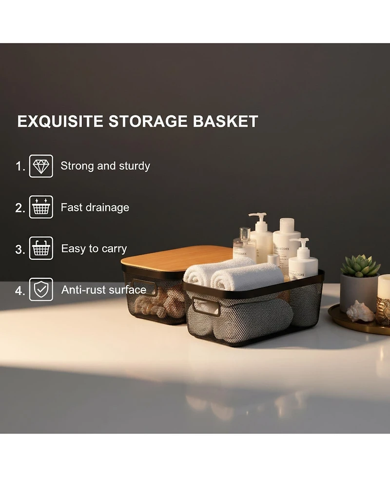 Yigii 4 Metal Mesh Stackable Baskets With Handles Lids Pantry Organization Storage For Cabinets Shelves Kitchen