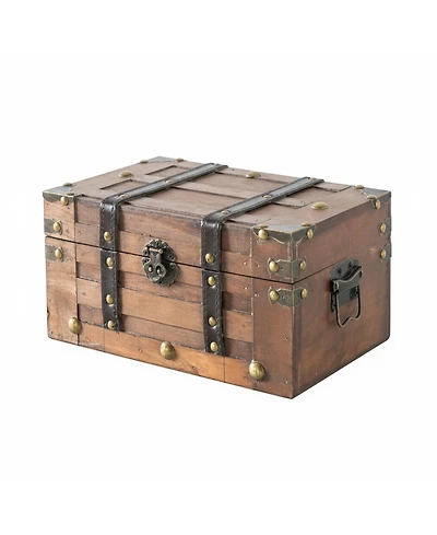 Yigii Small Wooden Treasure Chest Vintage Decorative Storage Box Hinged Lid Keepsakes Organizer