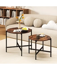 Slickblue Set of 2 Round Coffee Tables Heavy Duty Metal Frame
