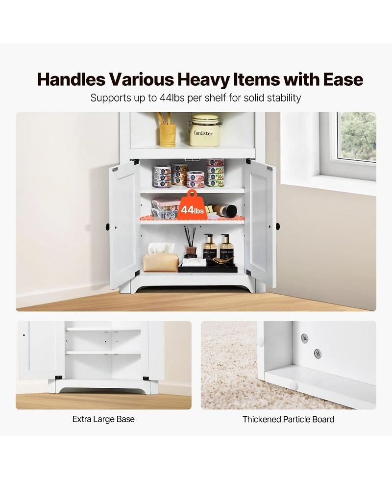 Sugift 32" Corner Storage Cabinet, 3-Tier Freestanding Kitchen Cabinet with Shelves