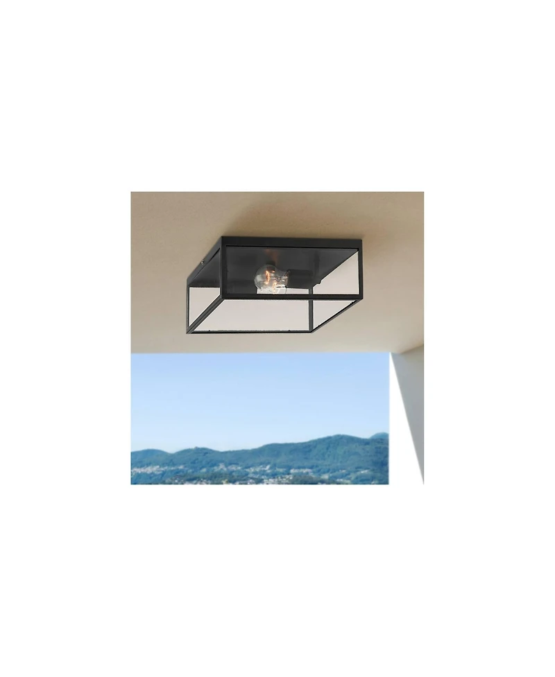 John Timberland Modern Outdoor Ceiling Light Fixture Matte 12" Clear Glass Panels Square Exterior House Porch Patio Outside