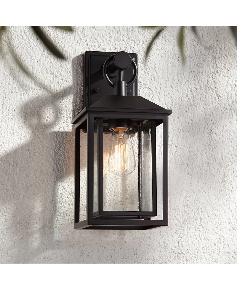John Timberland Franklin Iron Works Califa Mission Outdoor Wall Light Fixture Metal 15 1/4" Clear Seedy Glass