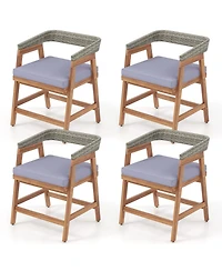 Gouun Acacia Wood and Wicker Outdoor Dining Chairs Set of 4 with Seat Cushions