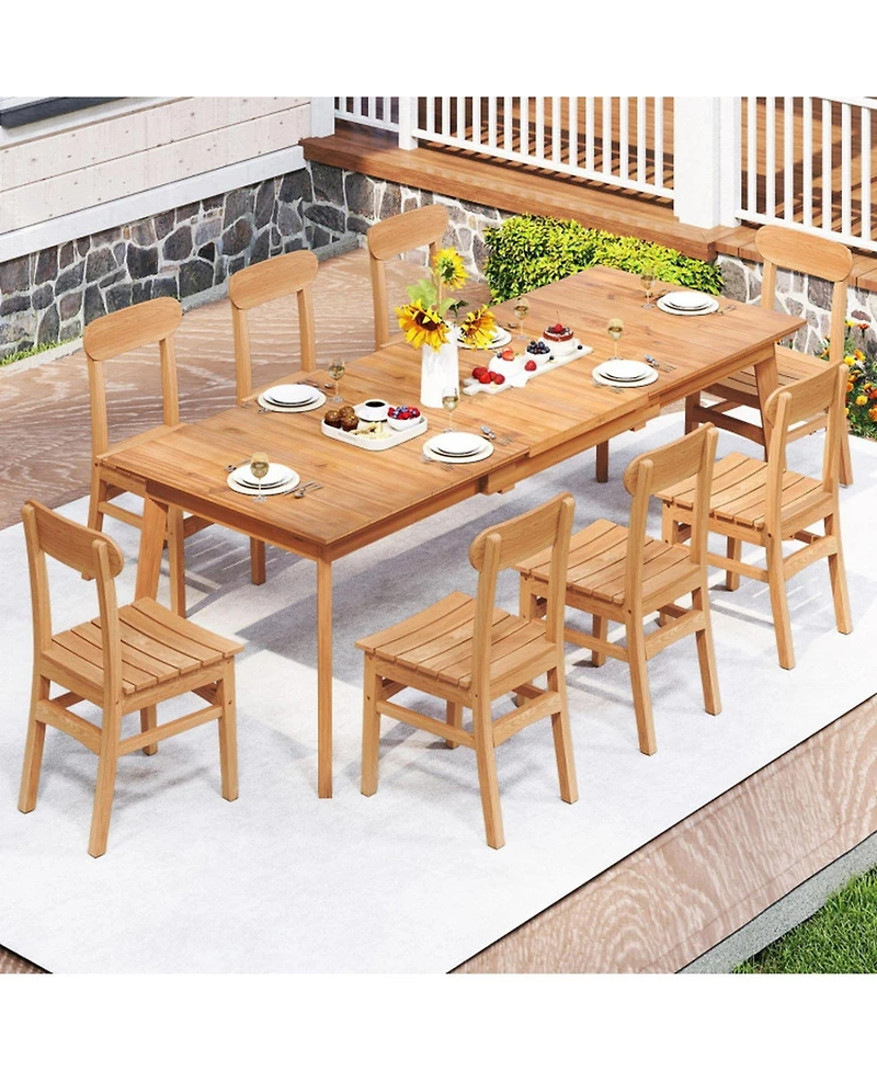 Gouun Armless Teak Wood Patio Dining Chair with Slatted Seat