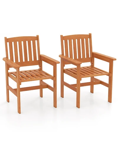 Gouun Wooden Patio Dining Chairs Set of 2 with Inclined Backrests and Armrests