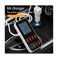 Artudatech 40W 8-Port Car Charger with PD20W Fast Charging and Digital Display