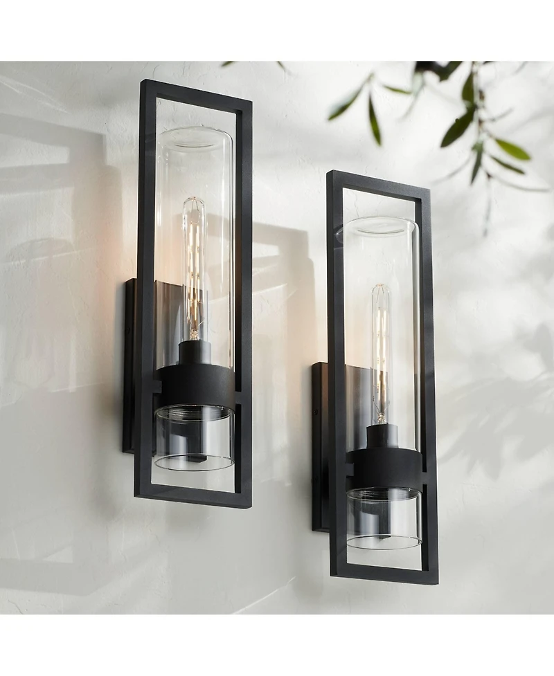 Possini Euro Design Reed 21" High Modern Outdoor Wall Light Fixture Mount Porch House Set of 2