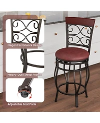 Costway 26" Swivel Bar Stools Set of 2 with Upholstered Seat Scroll Backrest Footrest