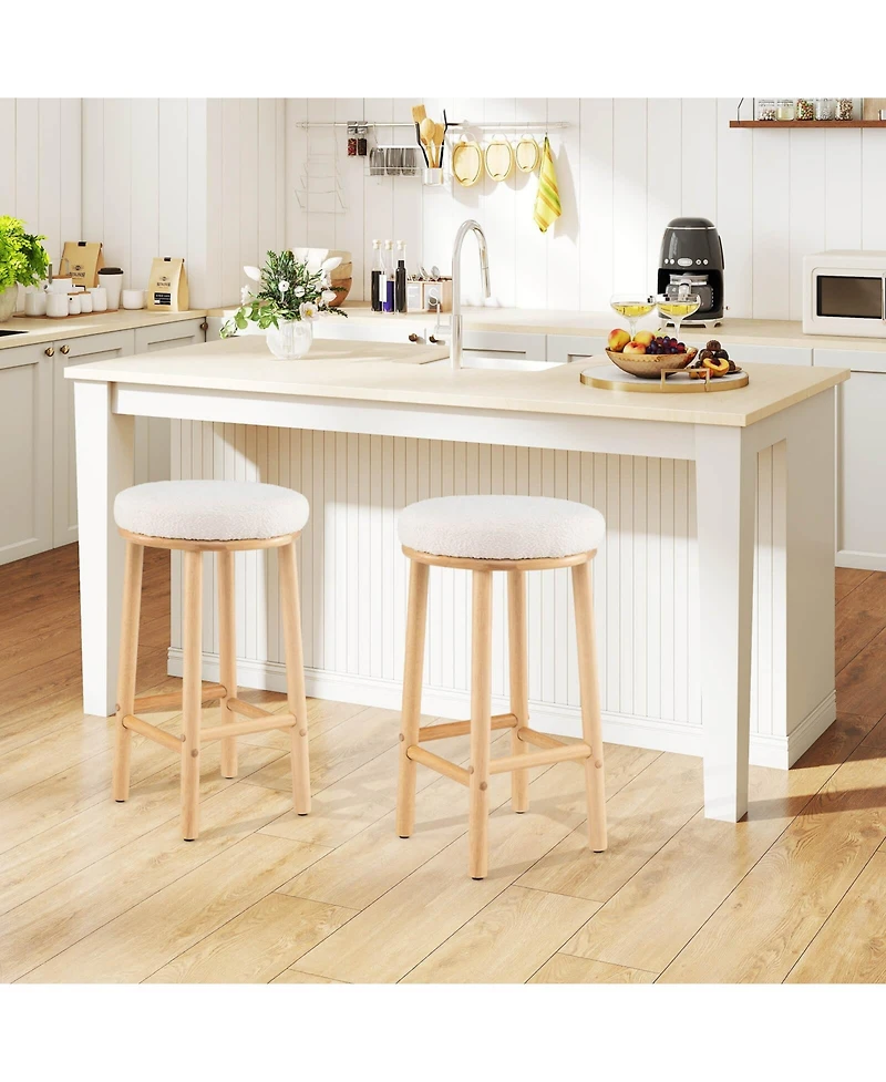 Costway 27" Bar Stools Upholstered Barstools with Boucle Fabric Seats Footrests