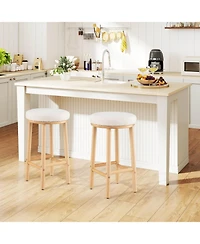 Costway 27" Bar Stools Upholstered Barstools with Boucle Fabric Seats Footrests