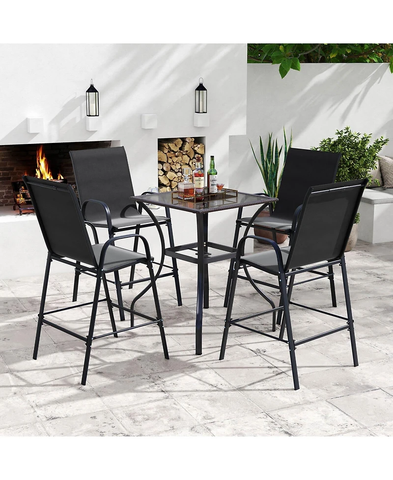 Costway Outdoor Bar Stools Fabric Height with Armrests and Footrest