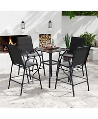 Costway Outdoor Bar Stools Fabric Height with Armrests and Footrest