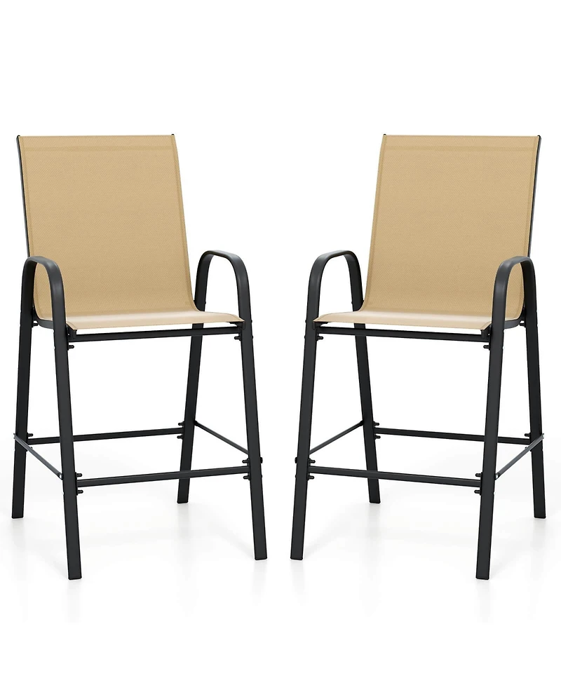 Costway Outdoor Bar Stools Fabric Height with Armrests and Footrest