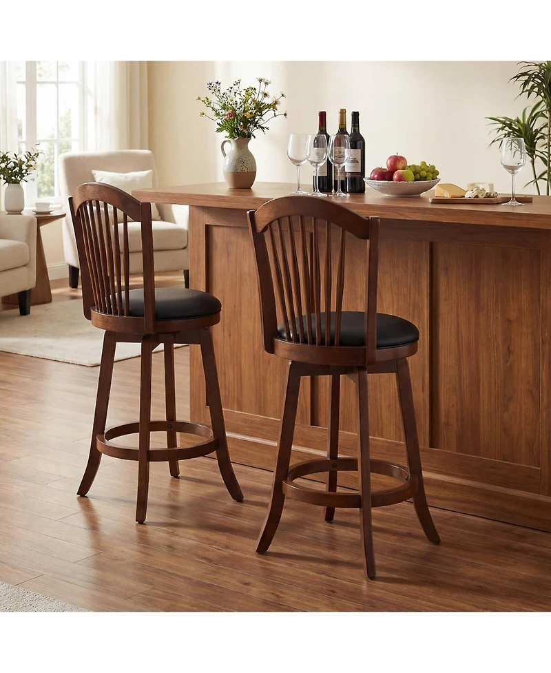 Costway Swivel Bar Stools 25" Counter Height Barstools with Backrests, Wood Frame
