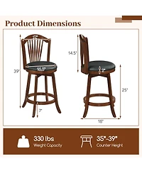 Costway Swivel Bar Stools 25" Counter Height Barstools with Backrests, Wood Frame