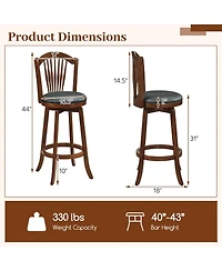Costway Swivel Bar Stools Set of Height Barstools with Backrests and Wood Frame