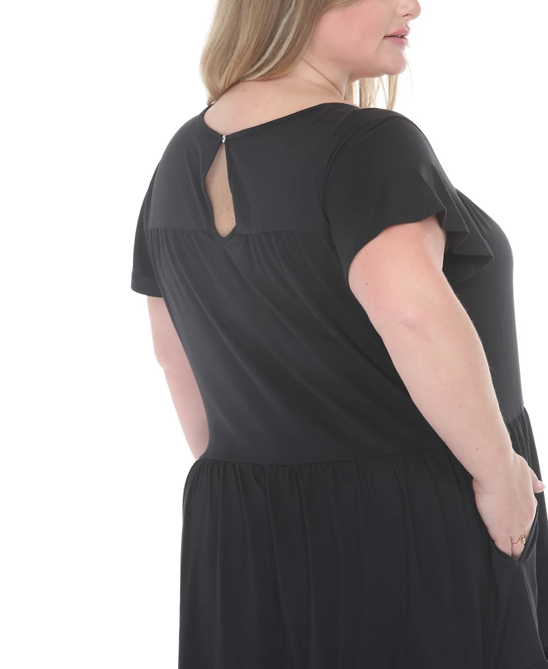 White Mark Plus Flutter Sleeve Ruffle Tiered Dress
