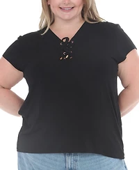 White Mark Plus V-Neck Front Tie Top