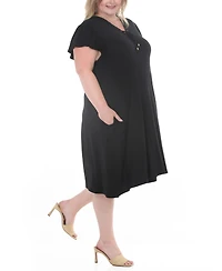 White Mark Plus V-Neck Tie Front Shift Dress