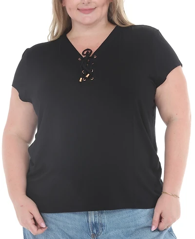 White Mark Plus V-Neck Front Tie Top